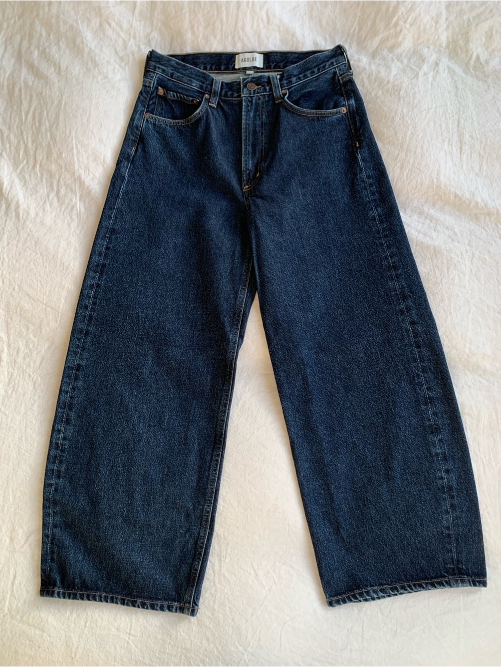 Agolde Low Curve Crop Denim Cotton Jeans Baggy Relaxed Pants Pendulum Dark Wash - Picture 5 of 11
